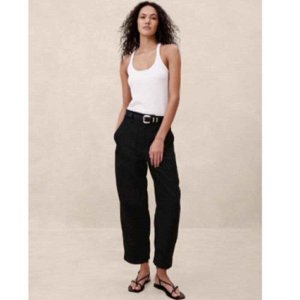 Banana Republic Mya Organic Cotton Linen Cargo Pants Black 4 Petite NWT RT$130